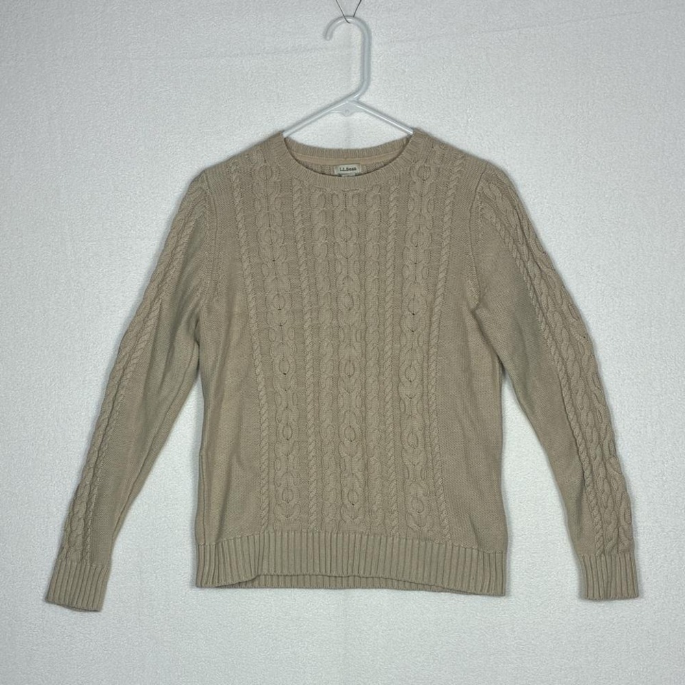L.L Bean cream cable knit sweater size small.